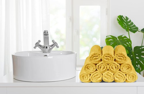 Softolle 100% Cotton Ring Spun Wash Cloths – Bulk Pack of Washcloths – 12x12 Inches – Wash Cloth for Face, Highly Absorbent, Soft and Face Towels (Yellow/Grey, 24 Pack)