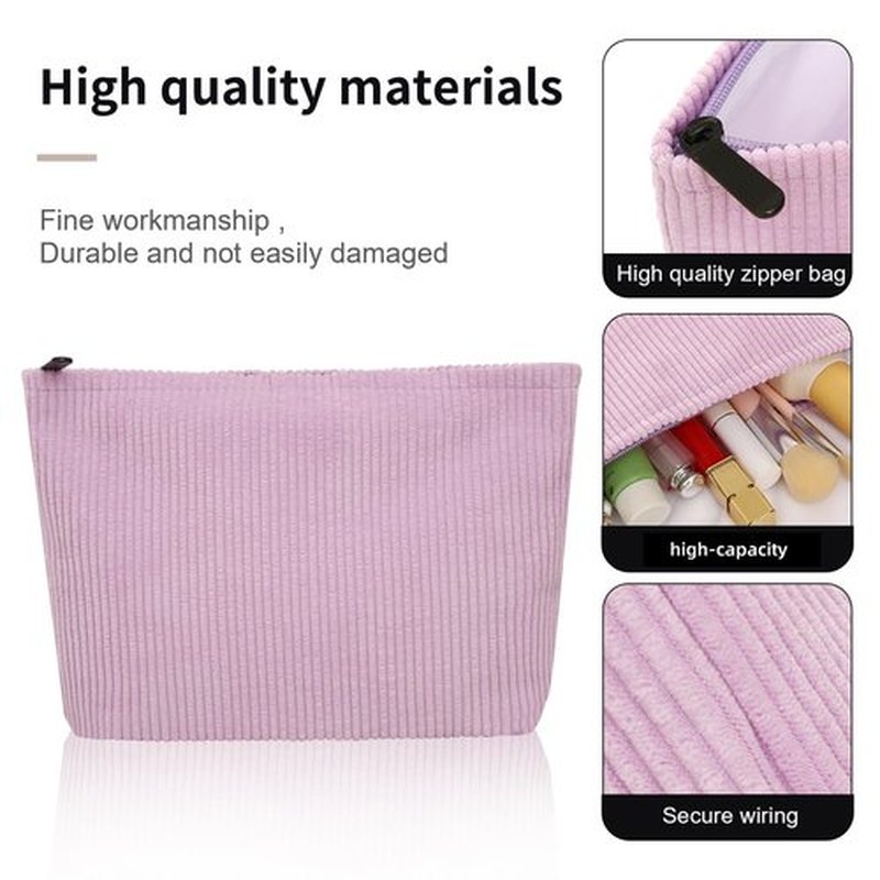 Wudimeitt Cosmetic bag Makeup bag Preppy Cute Corduroy Toiletry bag for women travel essentials (purple)