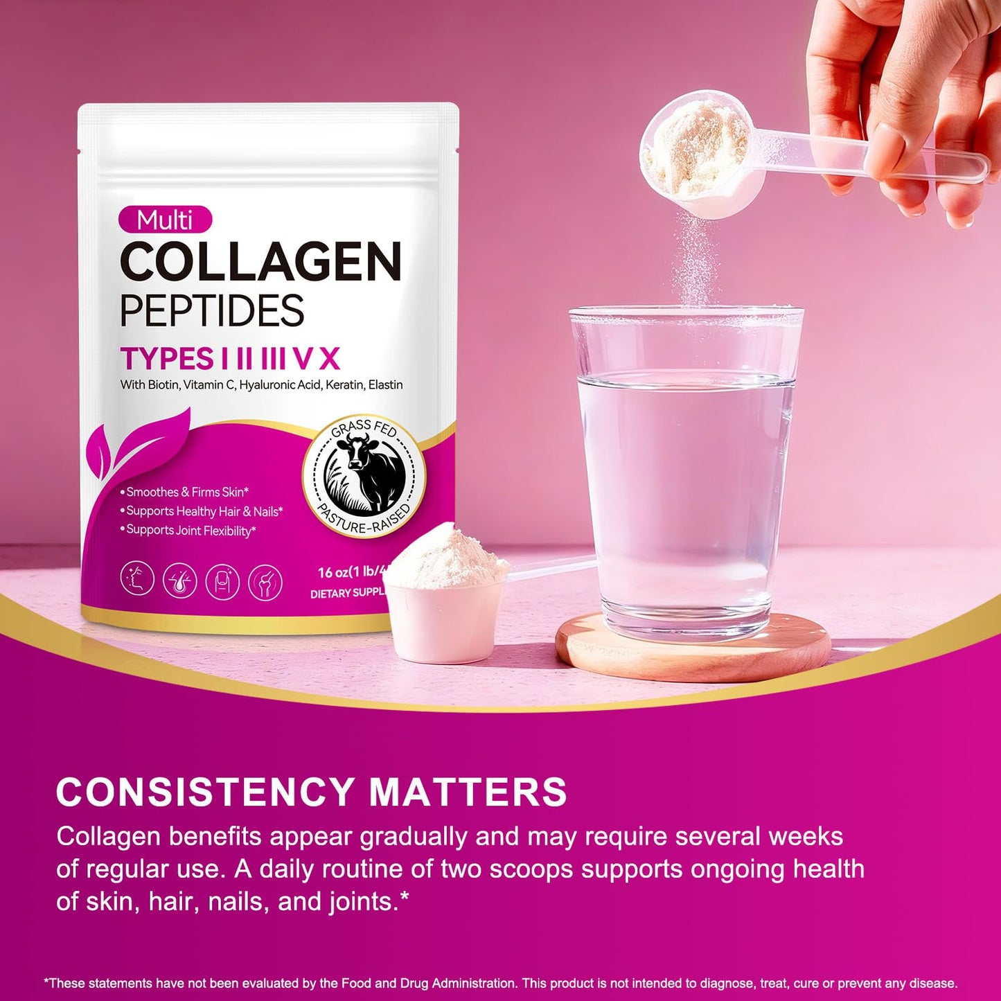 AEBEFBAW Multi Collagen Peptides Powder | Types I, II, III, V, X | 16 Oz (41 Servings) Hydrolyzed Collagen Peptides | Supports Healthy Skin, Joints, Hair, and Nails | Unflavored & Dissolves Easily