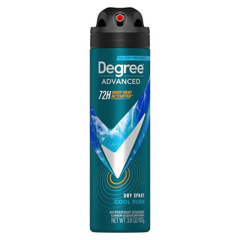 Degree Men Antiperspirant Deodorant Dry Spray Cool Rush 12 Count 72-Hour Sweat and Odor Protection Deodorant for Men With Body Heat Activated Technology 3.8 oz