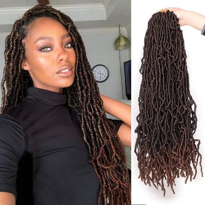 24 Inch New Faux Locs Hair 2Packs/lot Synthetic Goddess Locs Curly Wavy Faux Locs Braiding Hair Extension for Black Women Pre-looped Most Natural Crochet Braids Hair (24 Inch, T30#)