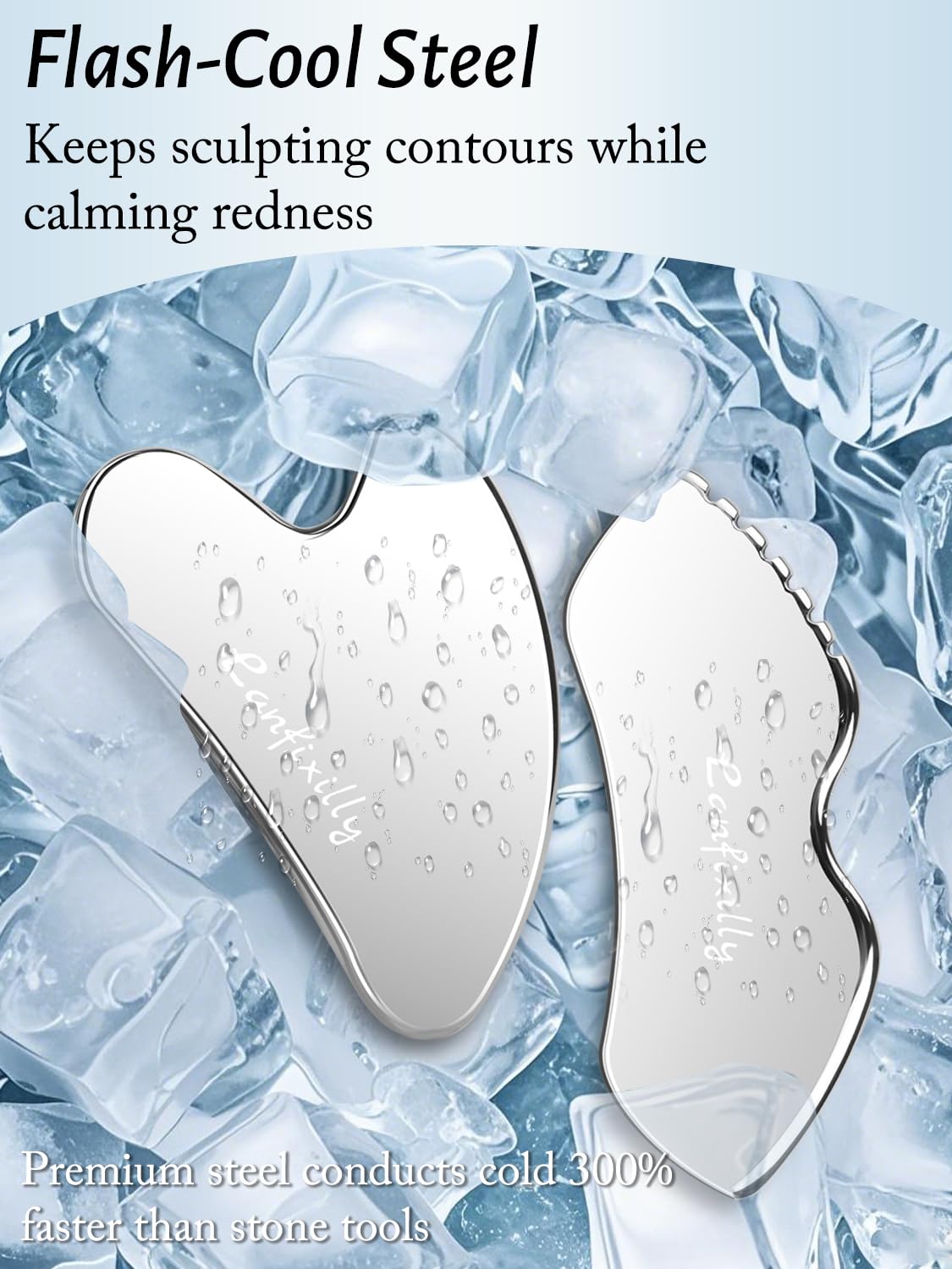 Lanfixilly 2Pcs Stainless Steel Gua Sha, Gua Sha Facial Tools for Face Sculpting, Metal Gua Sha Skin Care, Massage Gift for Women