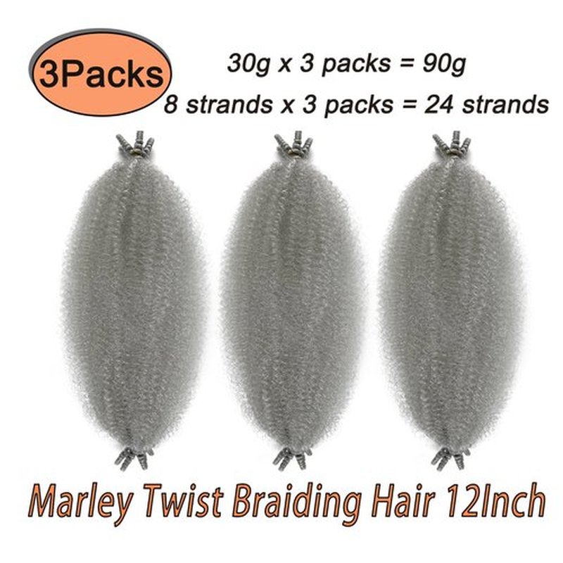 Marley Twist Braiding Hair, Pre-Separated Springy Afro Twist Hair Kinky Twist Crochet Hair Braids for Distressed Soft Locs Spring Twist Hair for Women (Grey, 12 Inch(Pack of 3))