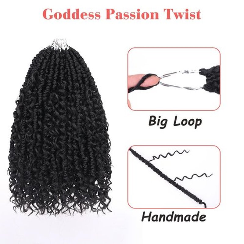 Leeven 10 Inch Goddess Passion Twist Crochet Hair 8 Packs Boho Style Crochet Twist Pre Twisted Bomb Twist Curly Ends Black Pre Looped Bohemian Synthetic Braids for Women #1B