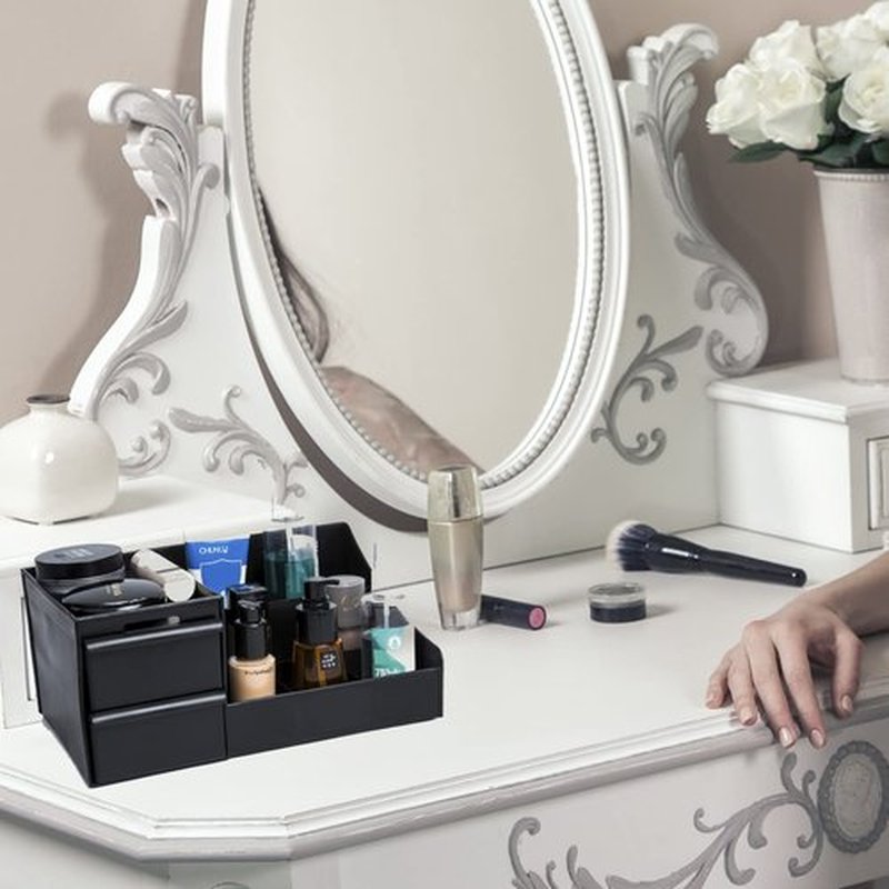 skin care organizer,Makeup Desk Organizer With Drawers ,Countertop Organizer for Cosmetics,Vanity brush with Holder for Lipstick, Brushes, Eyeshadow, and Jewelry Desktop Finishing Dresser (black)