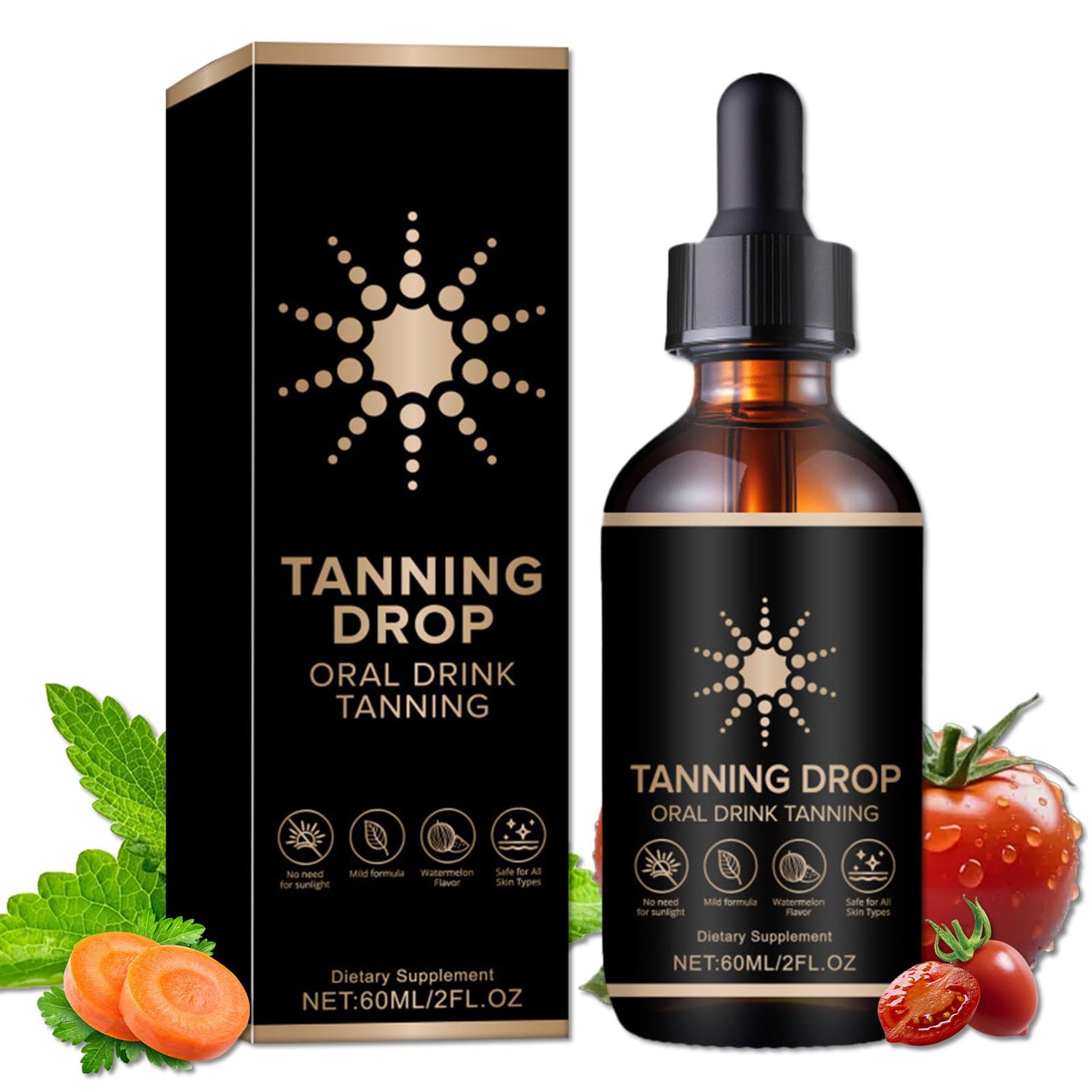 Tanning Drops, Tanning Drops To Drink, Sunless Self Tanner, Bronzing Tanner for Face and Body, Enhancing Natural Skin Tone for All Skin Types(1 Bottle)