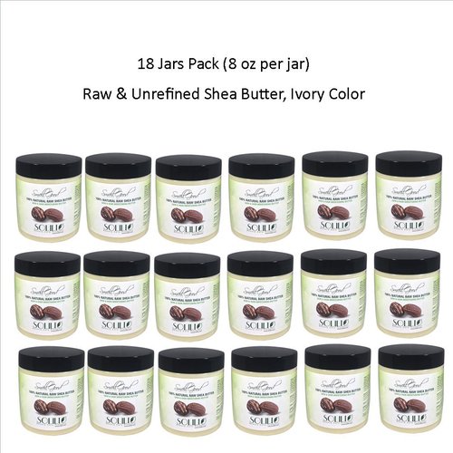 SmellGood - Pure Unrefined Shea Butter, totally natural and organic, ivory color, packed in 8OZ Jar, 18 Units