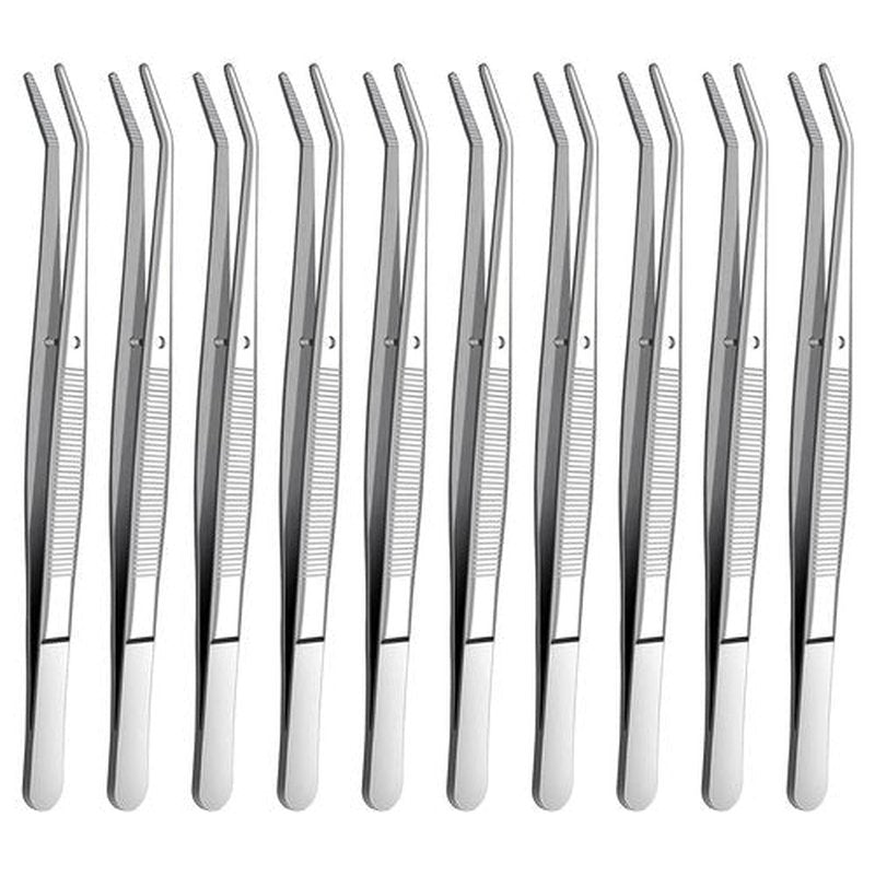 Stainless Steel Tweezers, with Curved Serrated Tip Multipurpose Tweezers Sewing Machine Tweezers Forceps for Craft Repairing (10PCS)
