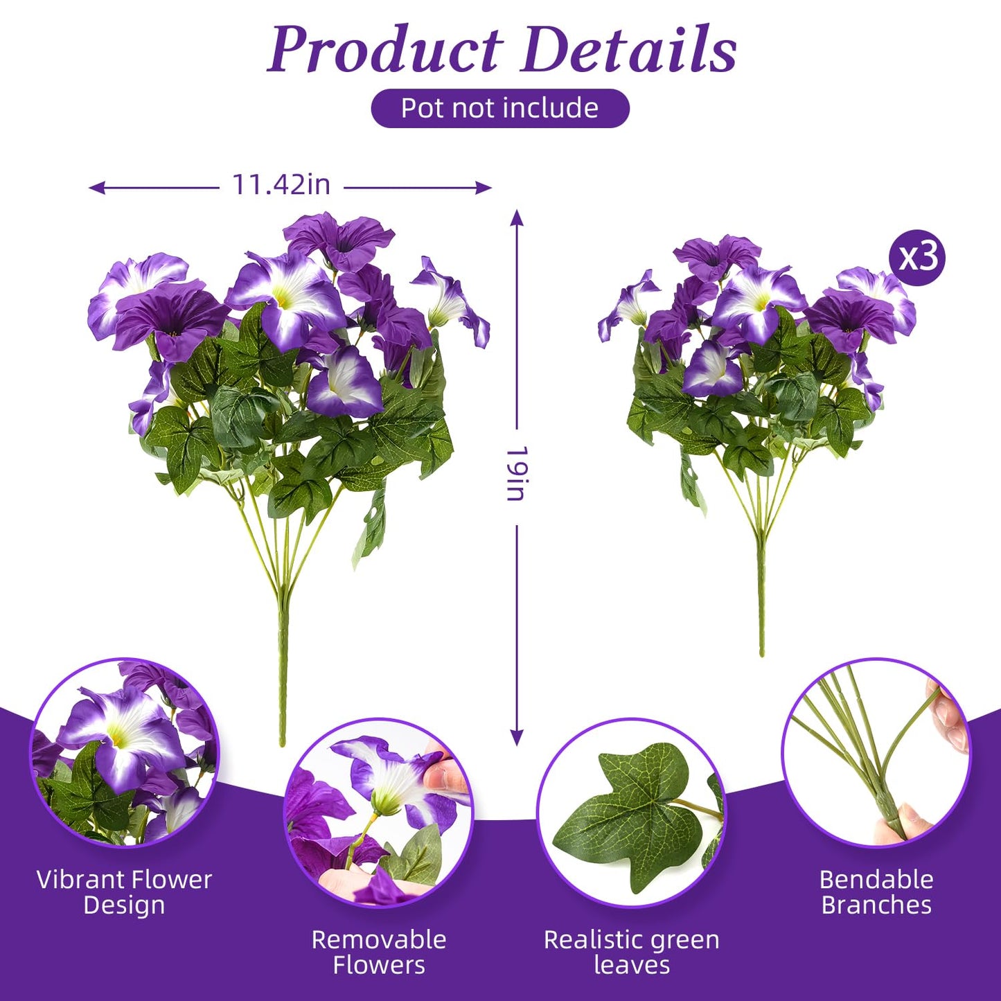 FULLMUSIC Autumn Artificial Flowers for Outdoors, UV Resistant Fake Morning Glory, Look Real Faux Silk Plants for Front Door Garden Porch Planter