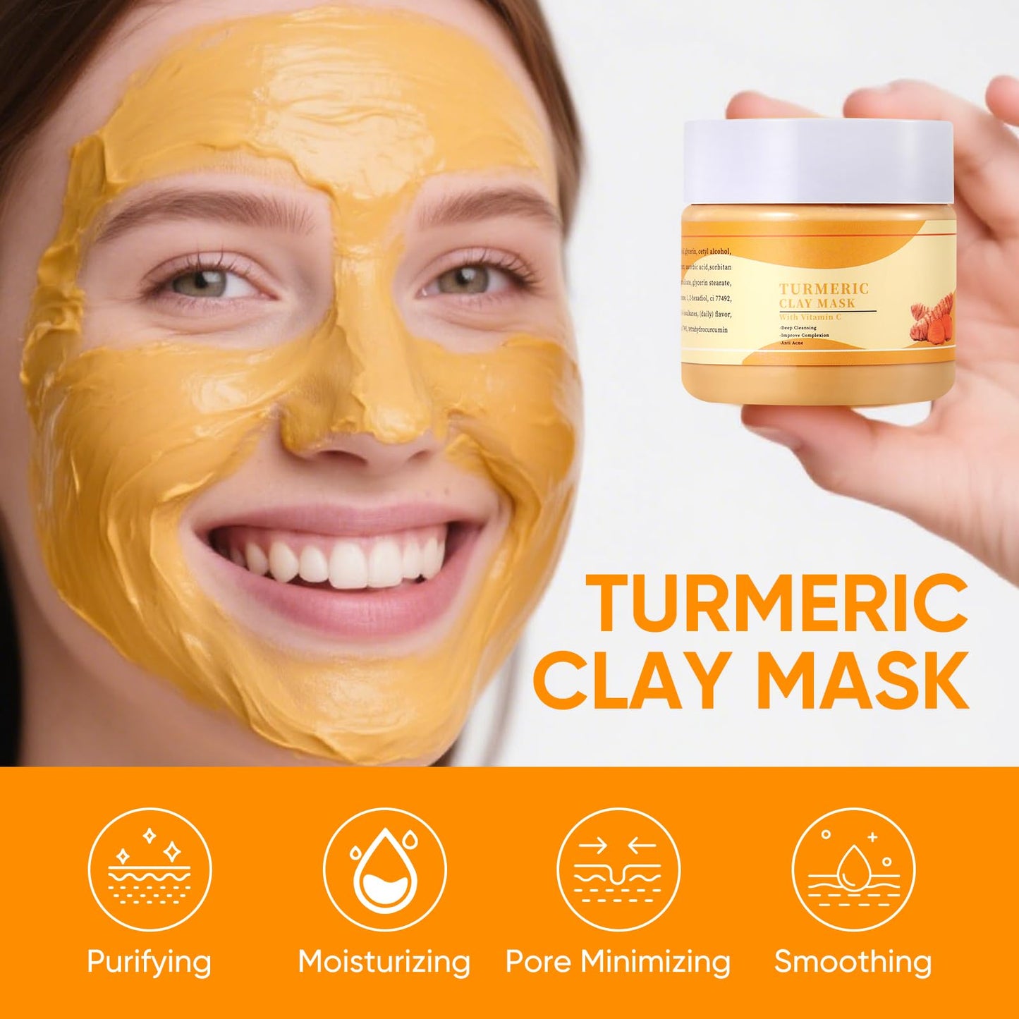 OUPEICHARM Clay Face Mask Turmeric Vitamin C Clay Mask Deep Cleansing Face Mask Skin Care Improve Dull Skin, Skincare Facial Mask for Controlling Oil and Refining Pores