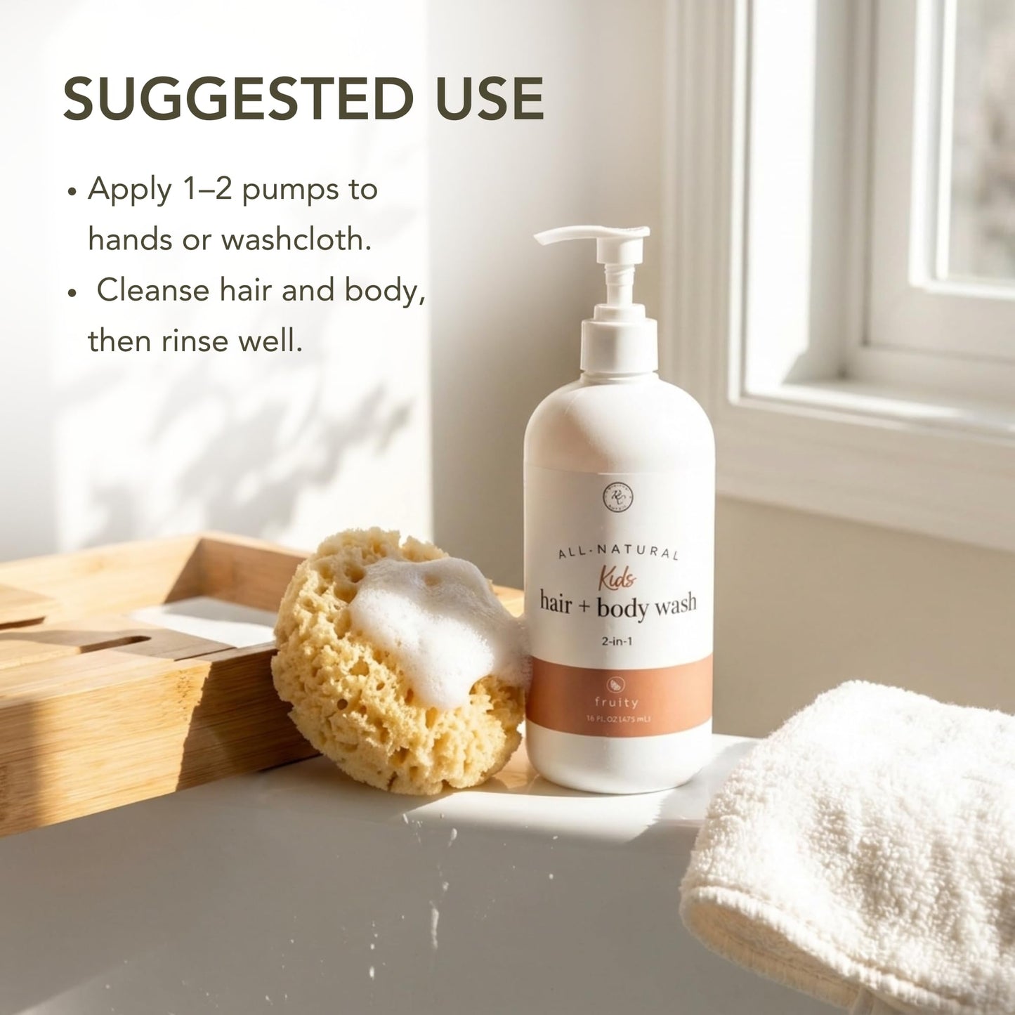 Rowe Casa Organics 2-in-1 Kids Hair & Body Wash with Therapeutic Essential Oils – Fruity Kids Shampoo & Body Wash with Sweet, Bright & Uplifting Scent – 16 Fl. Oz