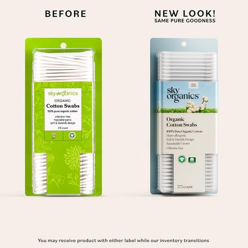 Sky Organics - Organic Cotton Swabs, 375 ct. - Ultra Soft Tips - Strong & Durable - Hypoallergenic - Chlorine Free - Sustainable - Natural, Vegan & Cruelty Free - Skin Care & Self Care