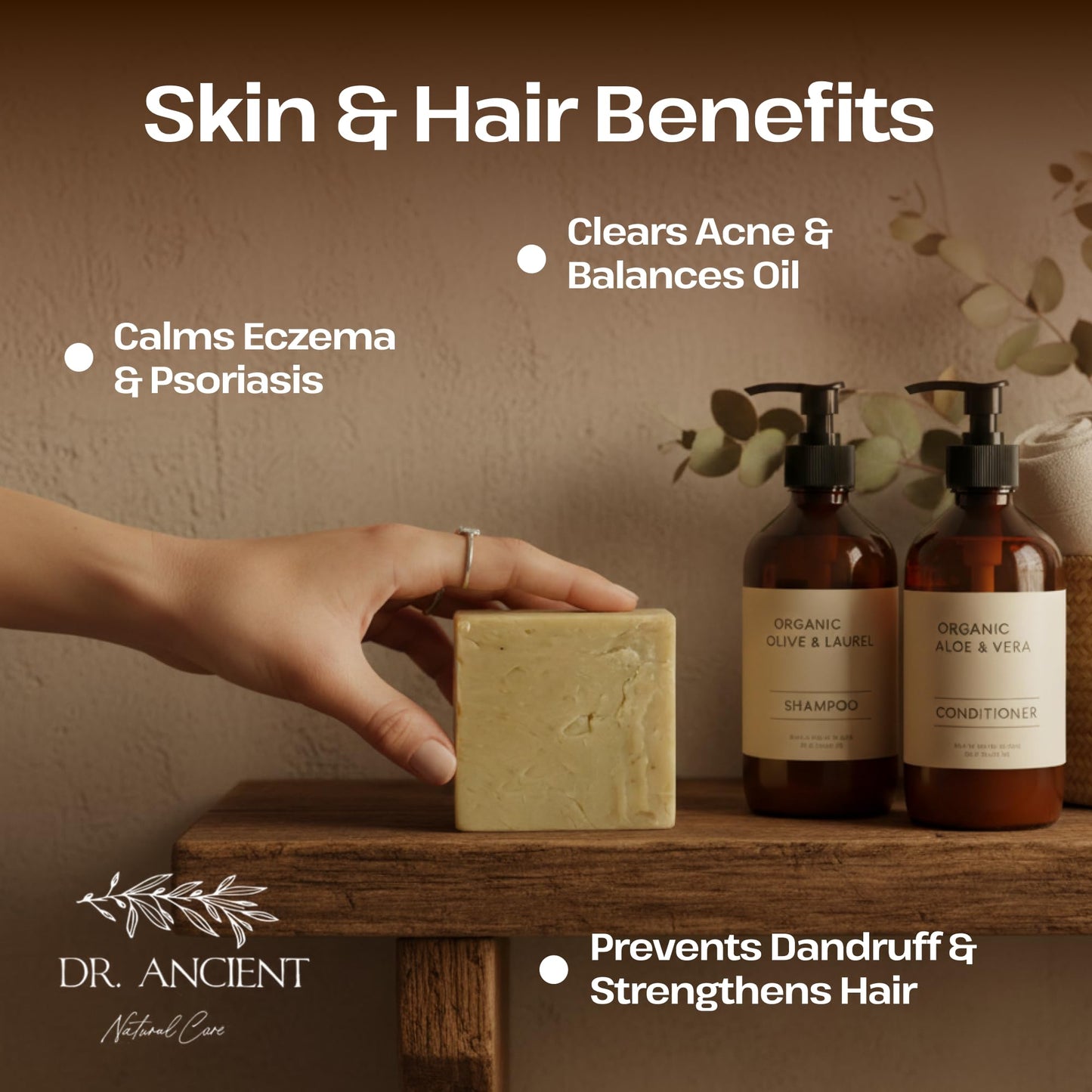 Dr.Ancient Aleppo Laurel Soap Bar, Organic Soap Bars Handcrafted the Traditional Way, Natural Chemical-Free, Vegan, Used for Face Wash, Body Wash, Hand Cleansing and Daily Skin Care, Gentle Cleanser