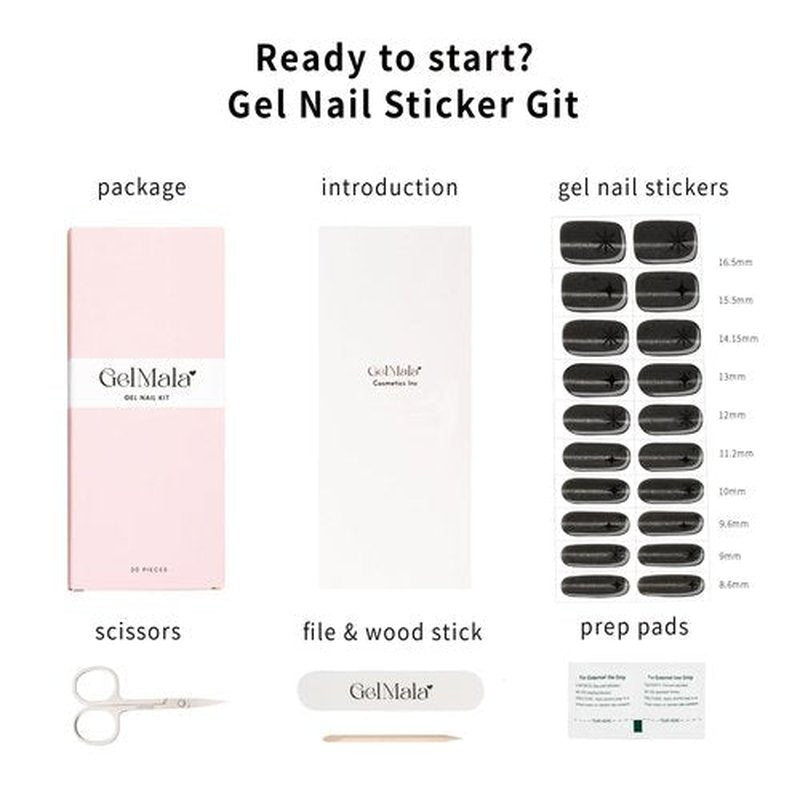 GelMala Gel Nail Strips Semi Cured Black Cat Eye with Star- Semi Cured Gel Nail Strips Black, Long Lasting, Easy to Apply & Remove -Gel Nail Polish Strips Black Manicure Nail Wraps (Sirius)