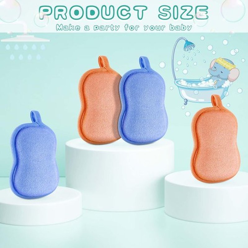 Tatuo 4 Pieces Baby Bath Sponge Cotton Baby Sponge Soft and Absorbent Sponge for Kids Babies Men Women (Orange,Blue)
