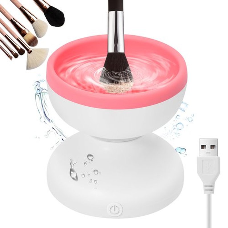 Reiyu Makeup Brush Cleaner Machine, Electric Makeup Brush Cleaner, Automatic Spinning Make Up Brush Cleaner Fit for All Size Makeup Brush（WhitePink）