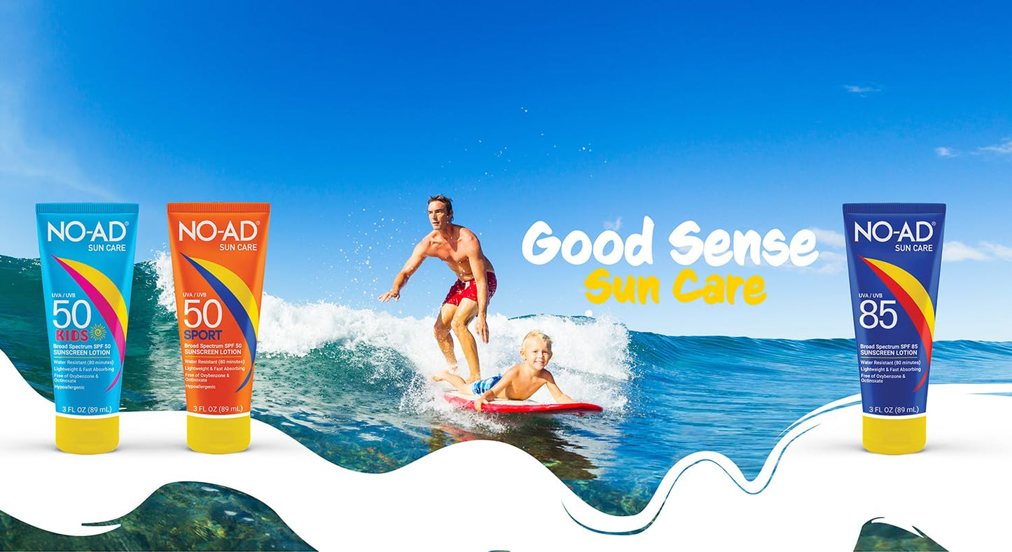 NO-AD SPF 85 Sunscreen Lotion | Broad Spectrum UVA/UVB Protection | Water Resistant | Octinoxate & Oxybenzone Free with moisturizing Vitamin E and Aloe 3oz | Travel size sunscreen
