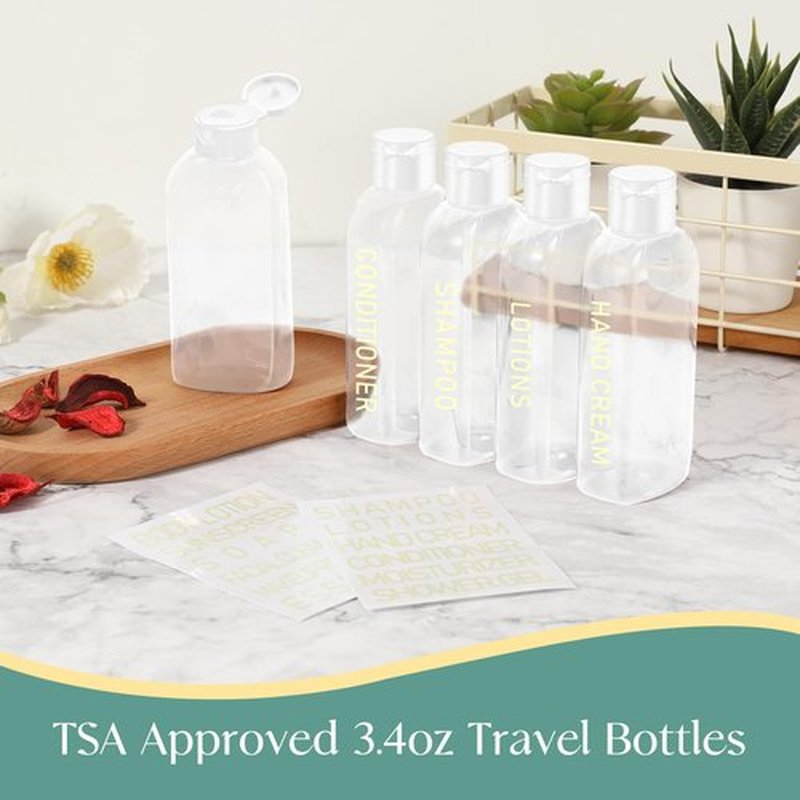 CHEODIN Travel Shampoo Bottles 5 pcs 3.4oz TSA Approved Travel Bottles for Toiletries Travel Size Bottles Leak Proof Empty Lotion Containers with Flip Cap Small Plastic Squeeze Bottlesp-Clear