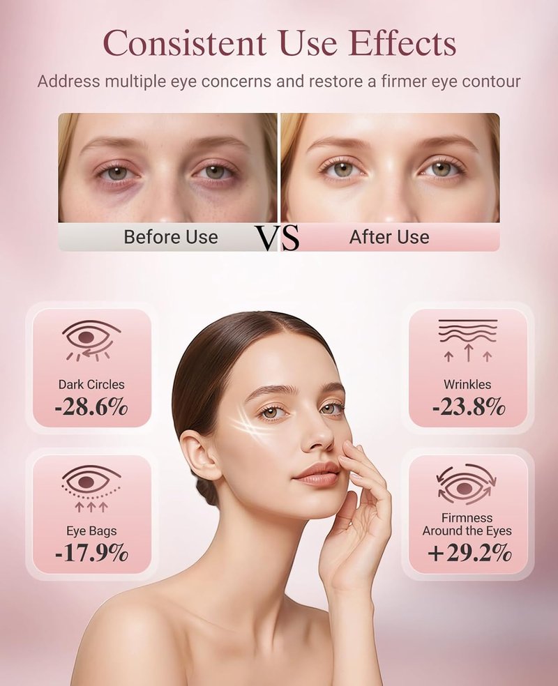 Red Light Therapy Eye Mask - Wireless Rechargeable Under-Eye Treatment for Dark Circles & Fine Lines | 3 Modes, Pink