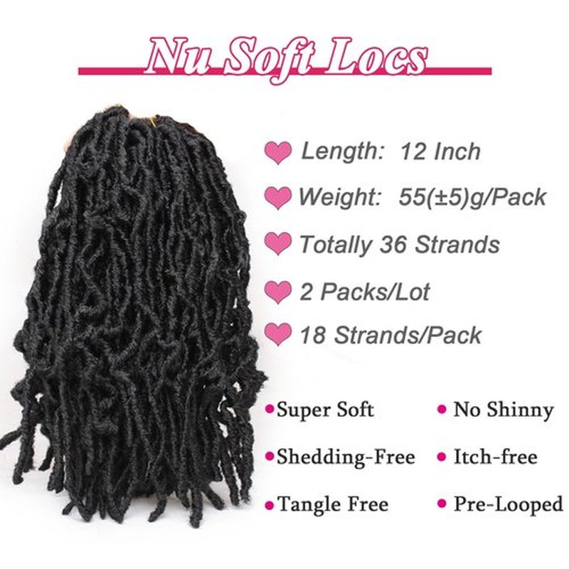 Leeven 12 Inch Short New Soft Locs Crochet Braids Hair For Distressed Butterfly Locs Hair 36 Strands Black Curly Faux Locs Crochet Braiding Hair For Women 1B#