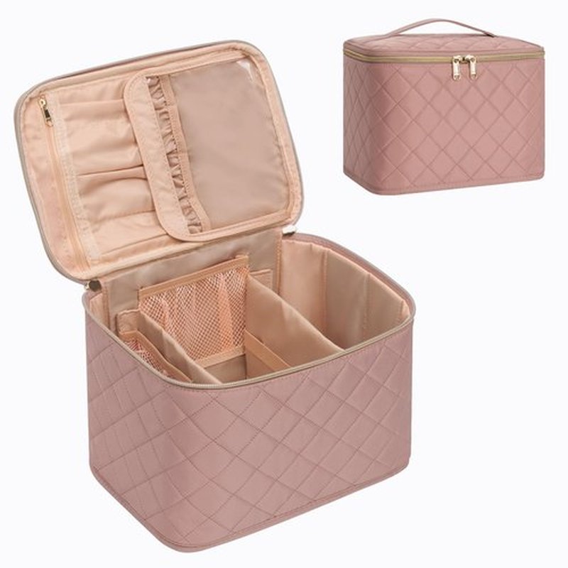 OCHEAL Pink Makeup Bag,Travel Makeup Organizer Bag, Large Capacity Cosmetic Bags For Women Large Travel Toiletry Bag Girls Traveling With Brush Slot And Divider-Large Nude Pink