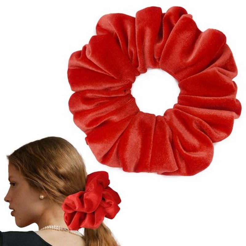 CEELGON Red Big Velvet Scrunchie 6.5 Inches Jumbo Scrunchies Hair Ties Oversized Ponytail Holder for Thick Curly Hair Extra Large Hair Accessories for Women (Red)