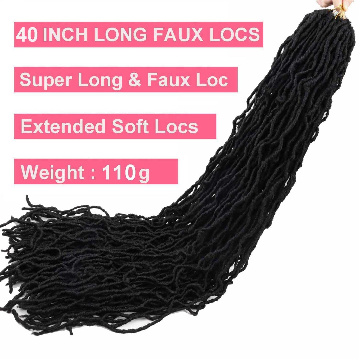 40 Inch Super Long Soft Locs Crochet Hair Pre Looped 6 Packs New Faux Locs Crochet Braids Goddess Locs Dreadlocs Synthetic Hair For Black Women (1B, 40 Inch 6PACK)