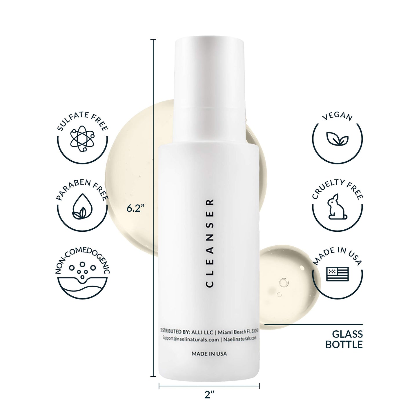 NAELI Gentle Face Cleanser - All Natural Anti Aging Vitamin C Face Wash for Sensitive & Dry Skin with Hyaluronic Acid & Antioxidants - Vegan & Cruelty Free, 4 oz