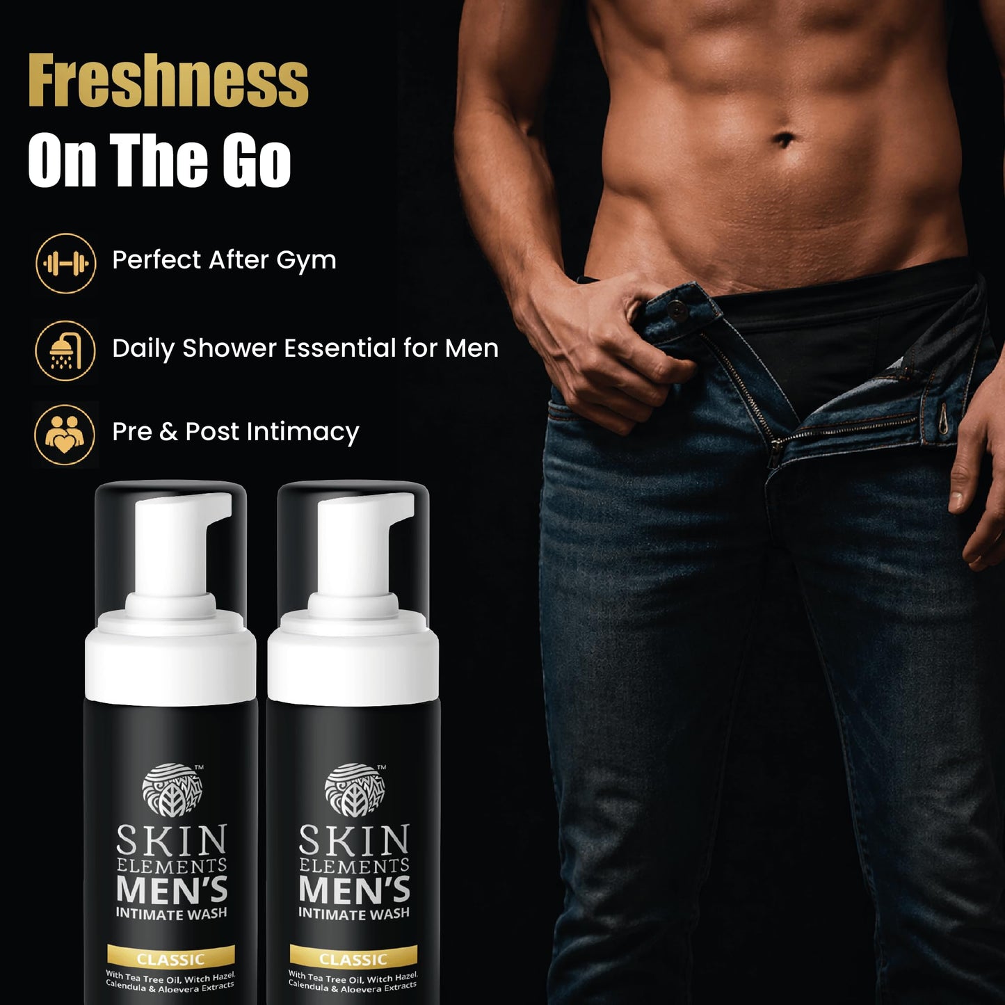 Skin Elements Intimate Wash for Men with Tea Tree Oil | pH Balanced Foaming Hygiene Wash | Control Bad Odor & Unwanted Sweat | Refreshes Intimate Area | 240 ml | Pack of 2