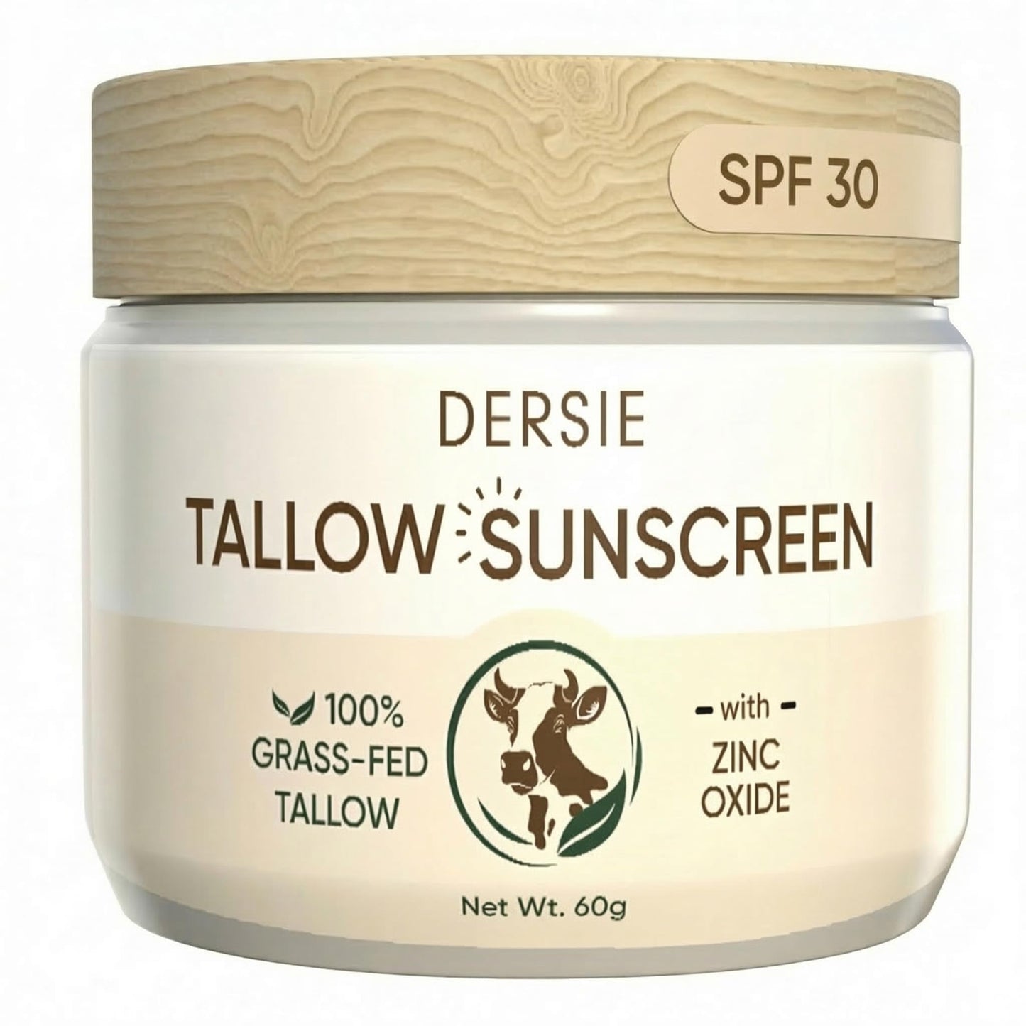 Dersie Tallow Sunscreen SPF 30 – Mineral UV Defense with Non-Nano Zinc Oxide – Face & Body Sun Protection for Adults & Kids – with 100% Grass-Fed Beef Tallow for Skin Comfort (2.1 oz)