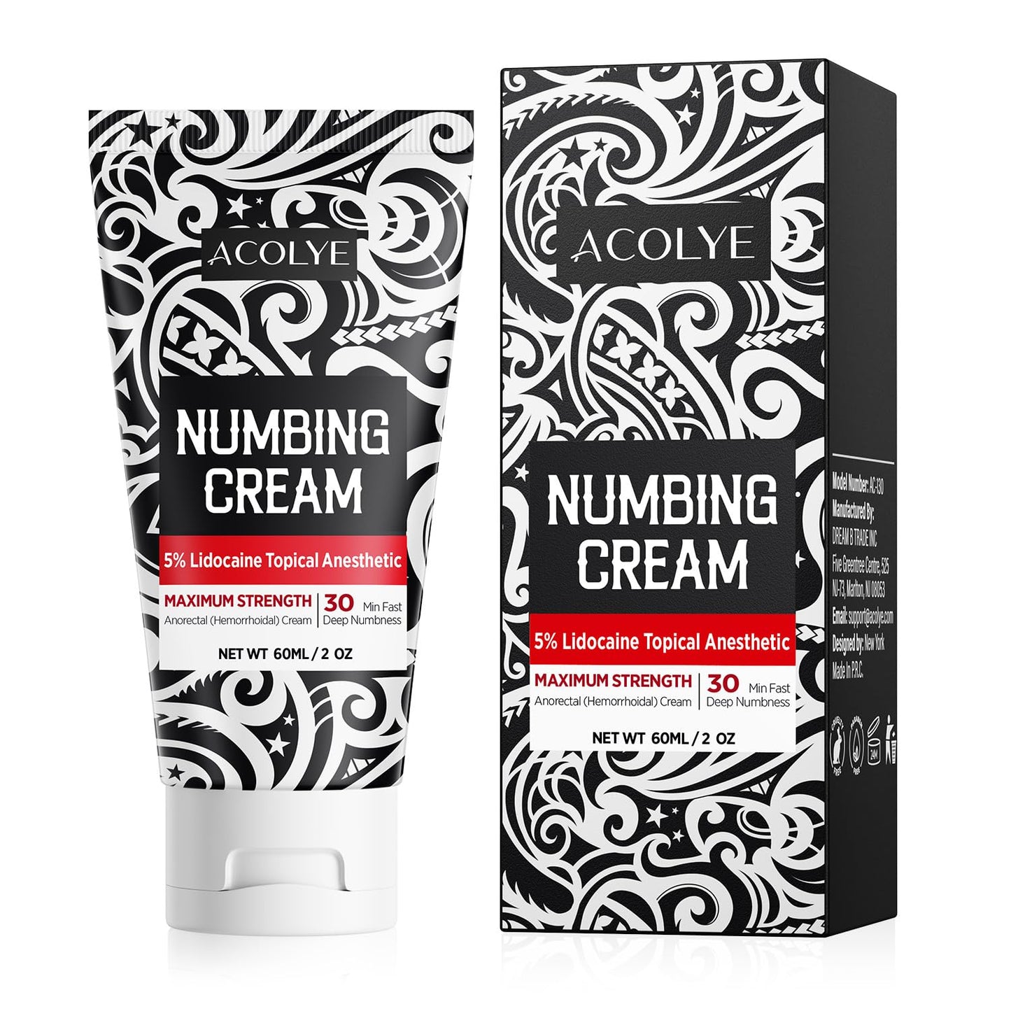 Acolye Numbing Cream Maximum Strength: 5% Lidocaine Local Anesthetic- Long Lasting Extra Relief with Menthol Arnica and Emu Oil (2 Fl Oz)