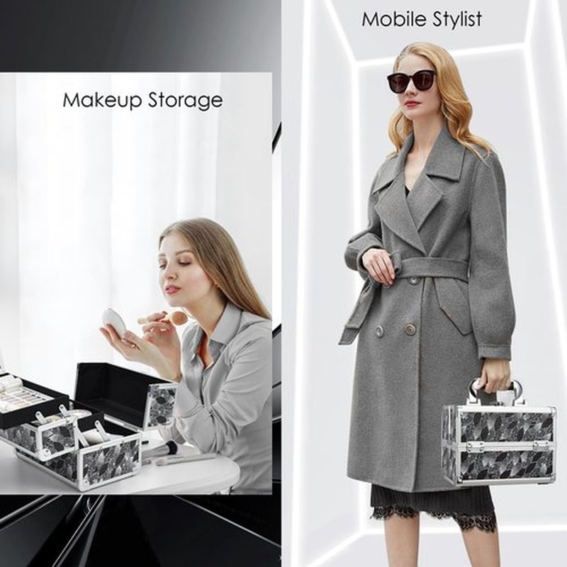 Joligrace Makeup Train Case Portable Makeup Organizer Case 2 Trays Makeup Box with Mirror Locking for Makeup Artist Nail Supplies Sewing Craft Case Modern Style