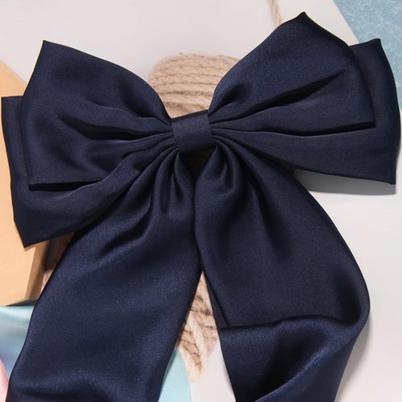 SUSULU Hair Bows for Women Girls,Large Satin Bow Barrette Hair Clips Long Ribbon Bow Clips Suit for Thick Thin Hair,Hair Accessories 90's 2pcs Back to School Birthday Gifts (Navy Pink)
