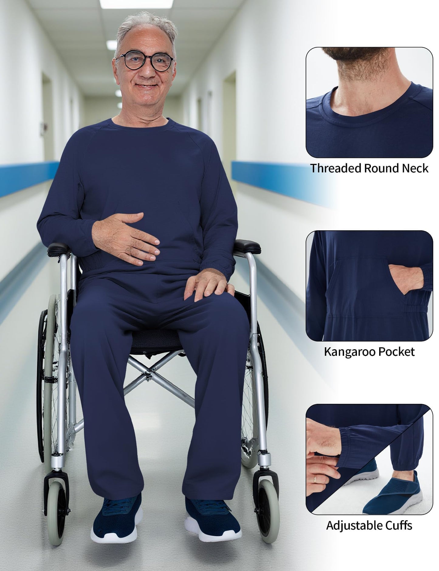 Codida Adaptive Men's Security Back-Zip Jumpsuit - Easy Care Romper for Elderly & Limited Mobility