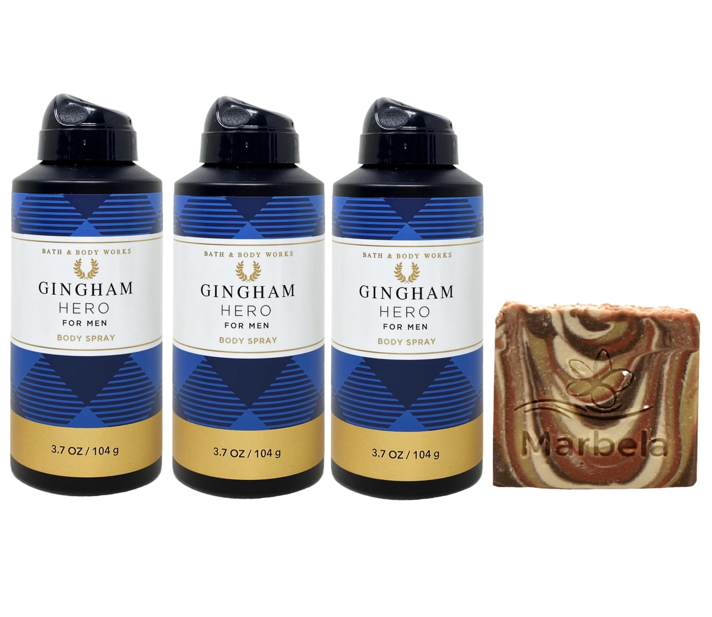 Bath & Body Works Men's Collection Gingham Hero 3 Pack Body Spray Bundle witth a Clay Baby Bar Soap