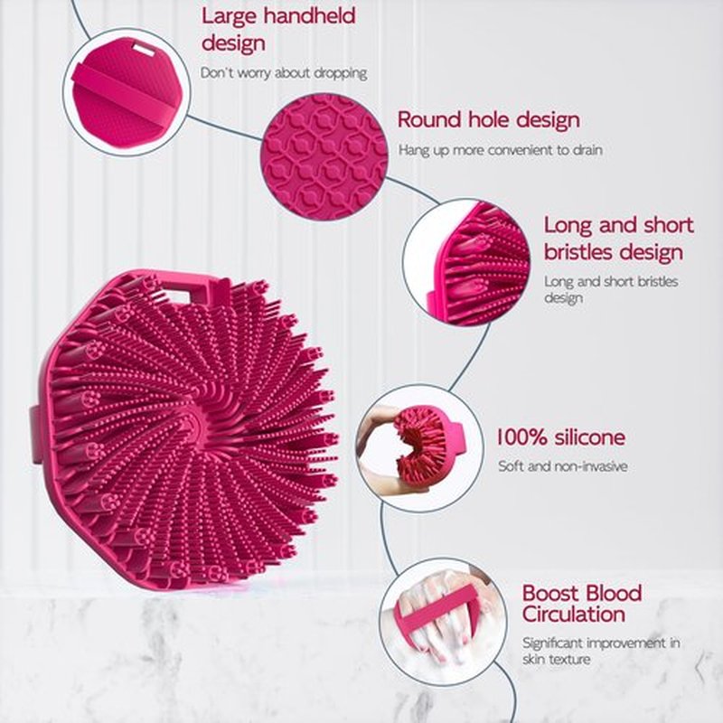 Silicone Body Scrubber, Exfoliating Body Wash Scrubbers Exfoliator, Shower Body Brush for Effective Showering Exfoliation and Gentle Massage (Red)