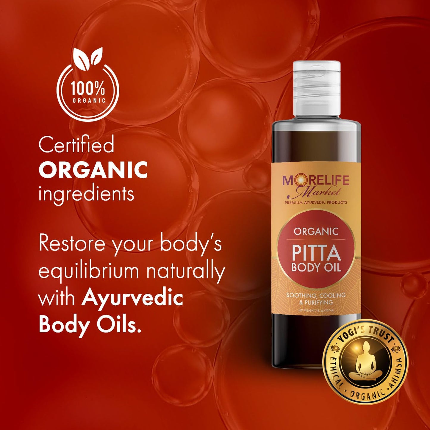 MoreLife Market Pitta Body Oil | Premium Ayurvedic Massage Oil with Organic Neem, Chamomile, Lavender & Cooling Herbs for Sensitive Skin | Soothing & Purifying Daily Ritual – 7 oz Bottle