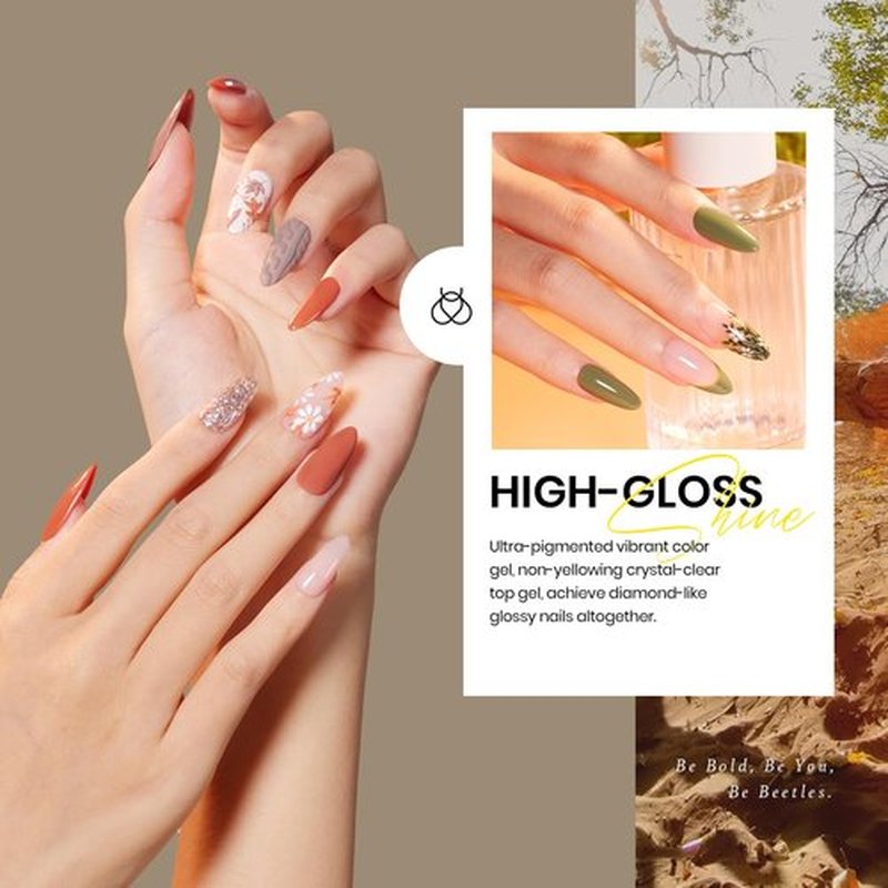 Beetles Gel Nail Polish, 20 Colors Nude Brown Blue Green Gray Yellow Glitter Earth Song Collection Winter Gel Polish Soak Off with Glossy & Matte Top Base Coat Gel Manicure Kit Gift for Women