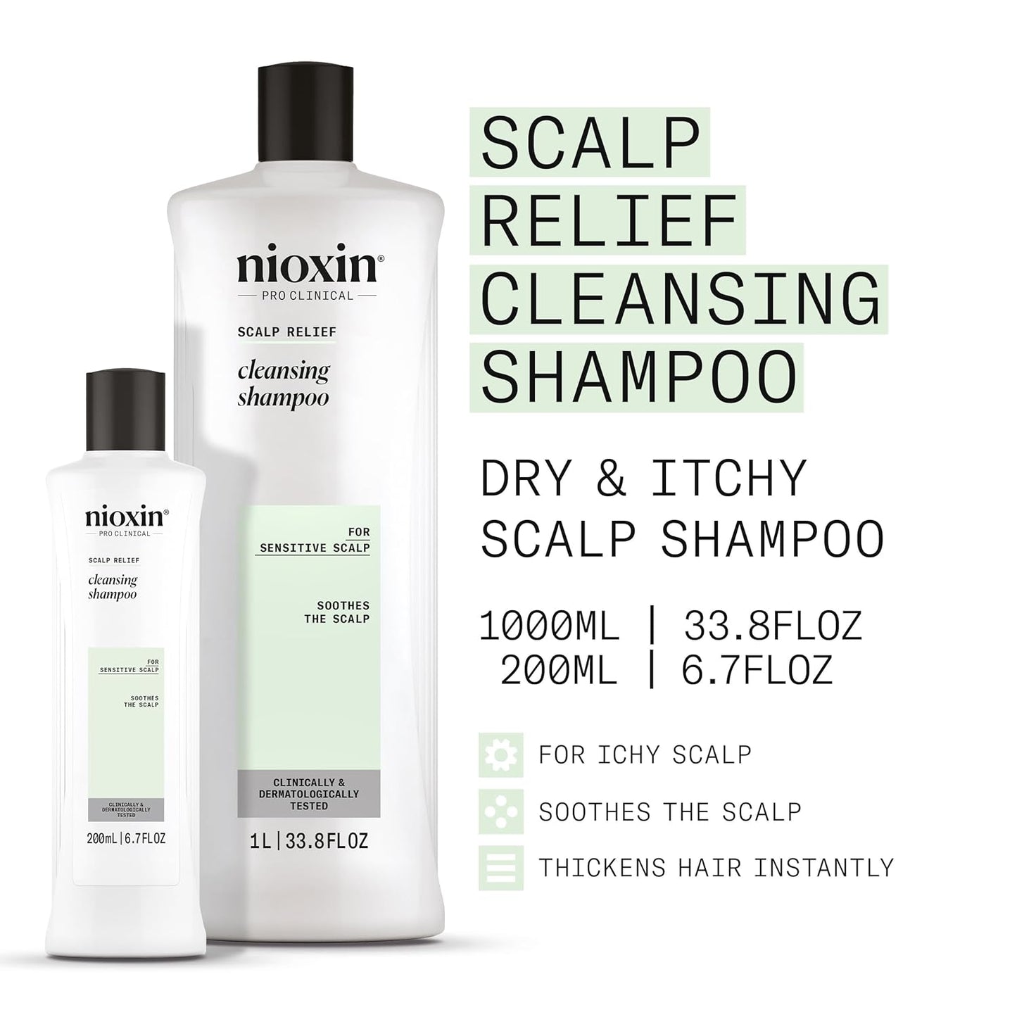 Nioxin Scalp Relief Cleansing Shampoo | Soothes, Hydrates, & Thickens Hair | For Sensitive, Dry, & Itchy Scalp | Made with Aloe Vera & Vitamin E