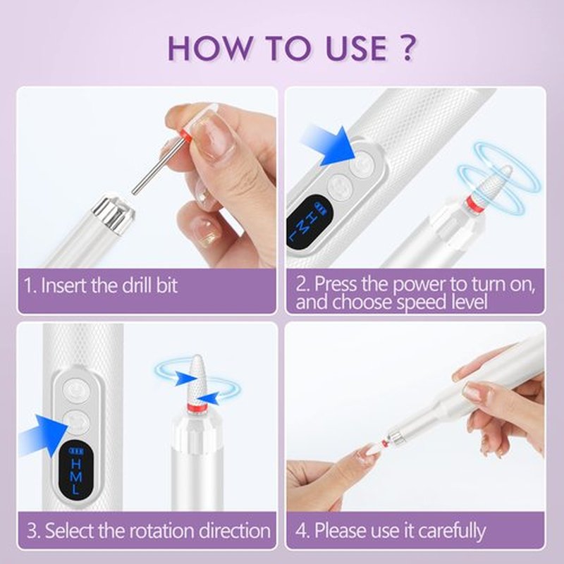Electric Nail File Cordless Professional Nail Drill for Acrylic Nails,Gel Nails Salon Home Use Nail Drill Machine,Drill Ara Uñas Profesional White