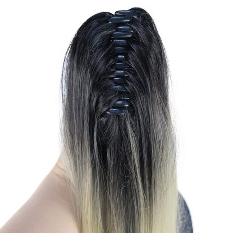 Lydell 24" Long Straight Styled Clip In Claw Ponytail Hairpiece Synthetic Hair Extension with a jaw/claw clip Blonde with Dark Root