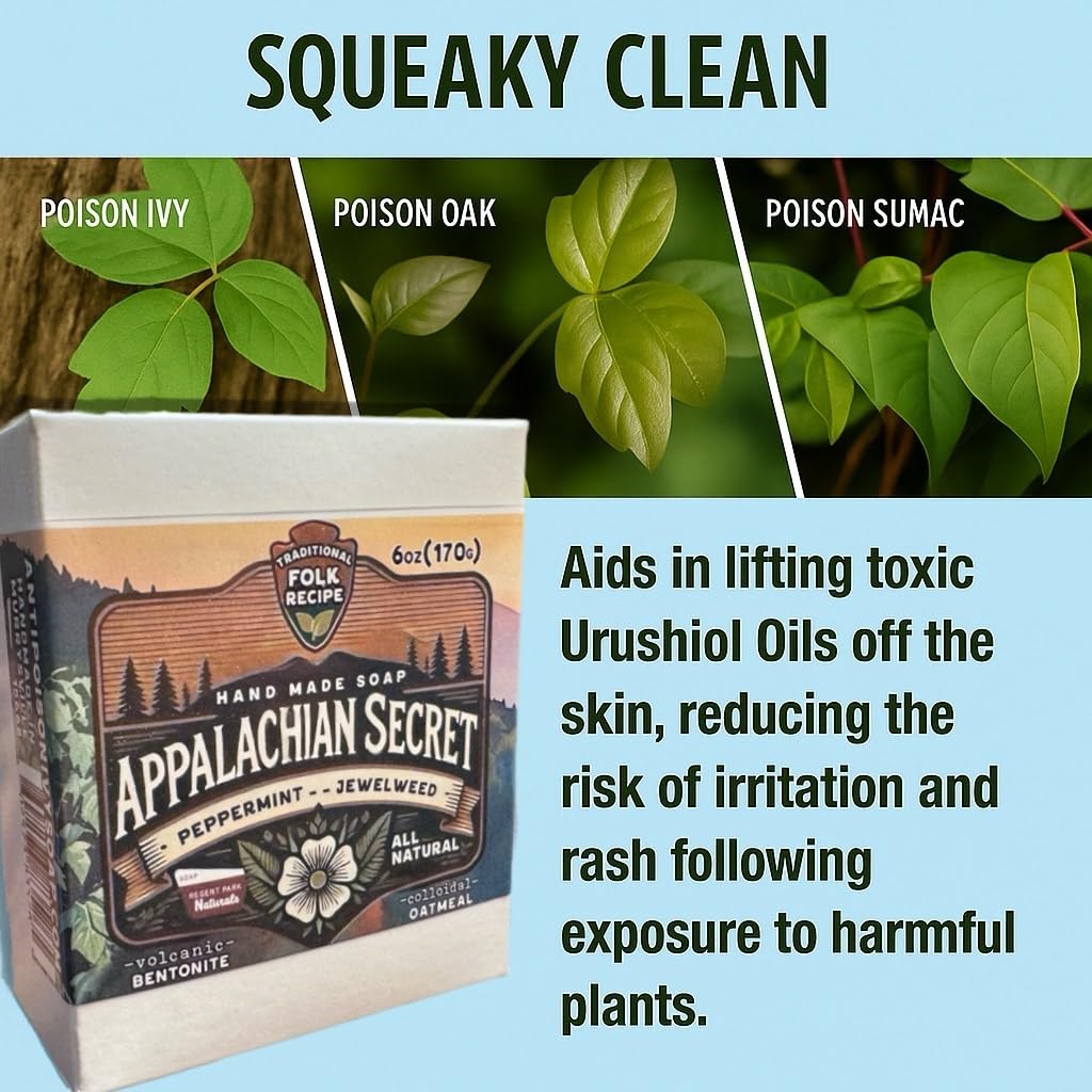 Regent Park Naturals Poison Ivy Soap – Appalachian Secret, Large 6 oz Oil-Binding Bar with Jewelweed, Oatmeal & Bentonite Clay (3-Bar Pack)
