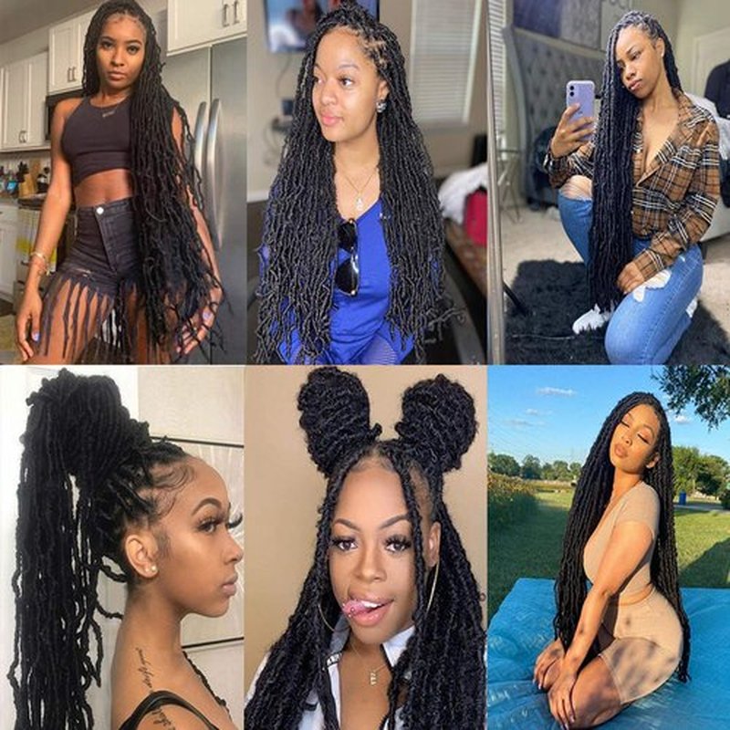 Ombre New Soft Faux Locs 36inch 6packs Super Long Brown Goddess Locs Crochet Hair Natural Pre Looped Natural Crochet Braid Curly Wave Braiding Hair（36inch #T27）