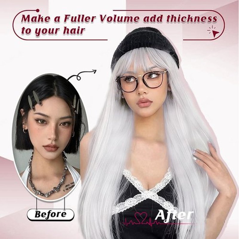 ENTRANCED STYLES White Wig with Bangs Long Straight White Wigs for Women Cosplay Wigs for Gril Natural Hairline Heat Resistant Synthetic Wig for Daily for Cosplay Party Halloween