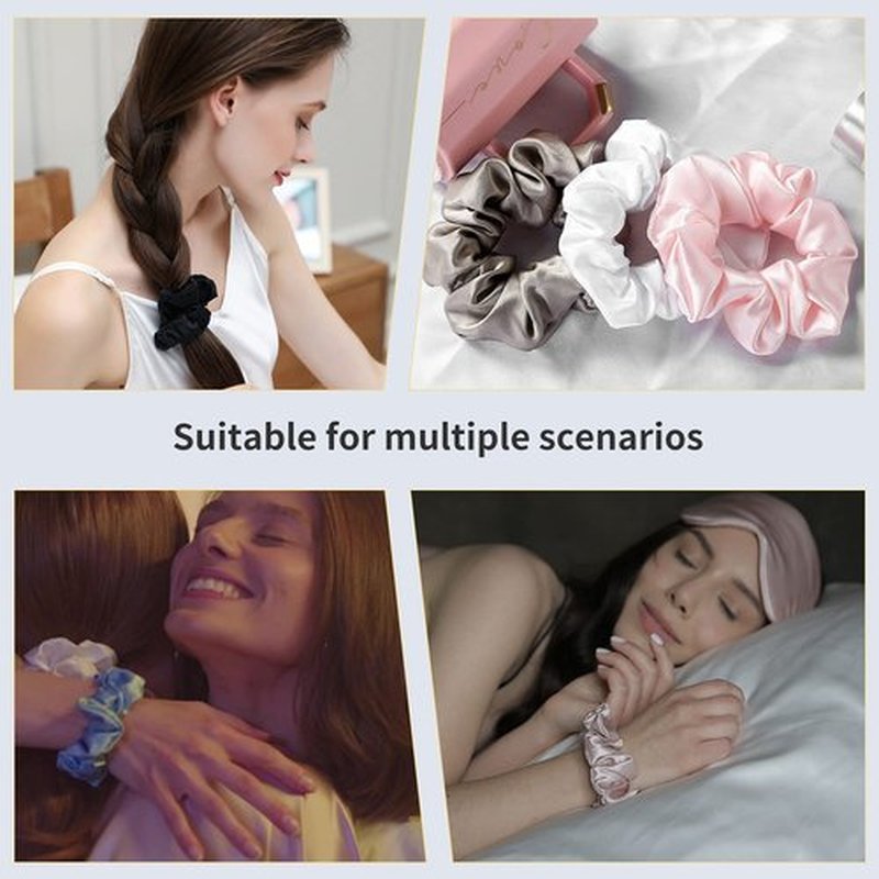 ZIMASILK 100% Mulberry Silk Hair Scrunchies, Best For Women And Girls’ Hair 19 Momme Elastic Hair Bands for Ponytail Holder Gentle And No hurt (2 Pack, Black)