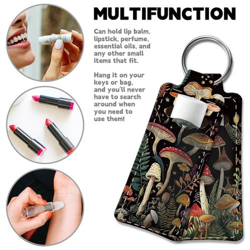 OLYCRAFT 2pcs Lipstick Holder Keychain Mushroom Lip Balm Holders Elastic Diving Fabric Lipstick Keychains Portable Lipstick Holder Bags Lipstick Sleeve Key Ring Holder for Lipstick Chapstick