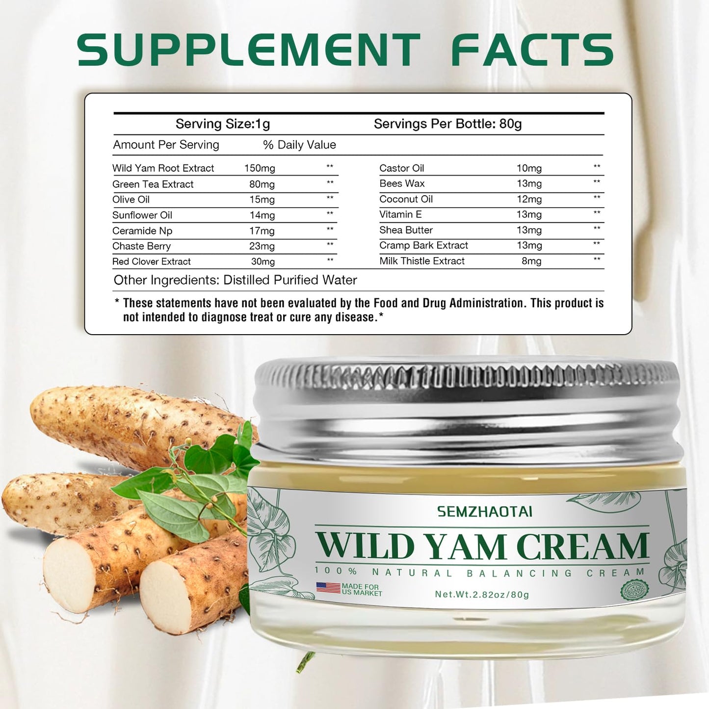 Organic Wild Yam Cream - Hormone Balance & Menopause Relief, Supports Hot Flashes & Night Sweats, 2.82 oz - Designed for the U.S. Market by SEMZHAOTAI