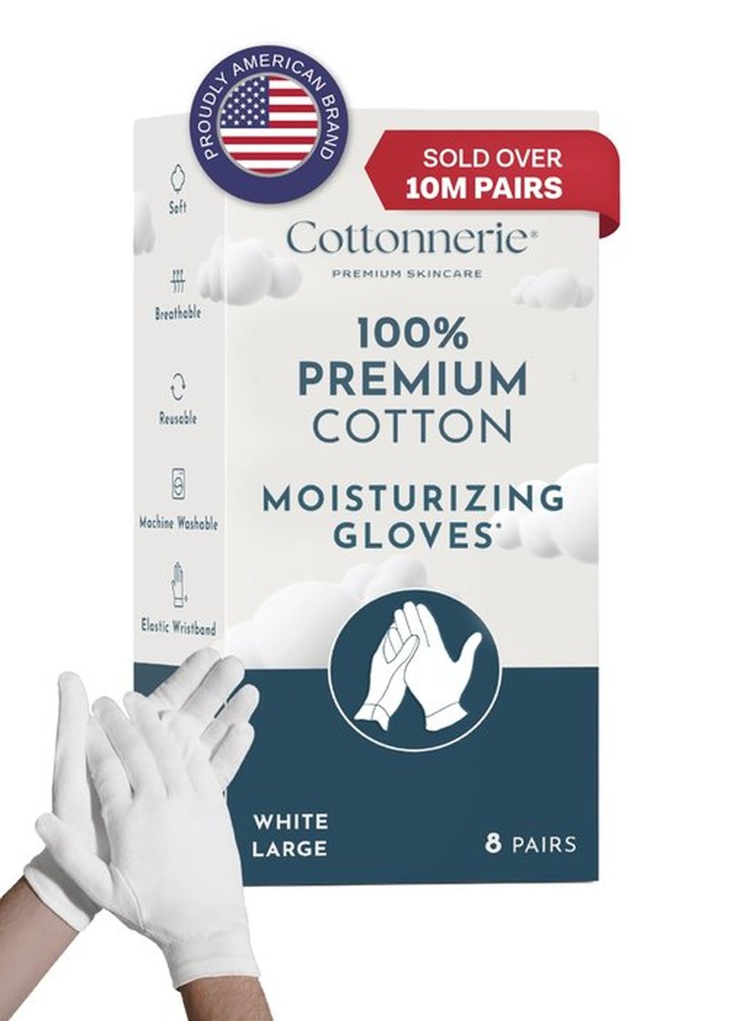 Gaxcoo Cottonnerie Large 8 Pairs Cotton Moisturizing Gloves for Dry Hands & Eczema - Overnight Lotion & Spa Treatment for Women & Men - Reusable, Free Washing Bag - Packaging May Vary