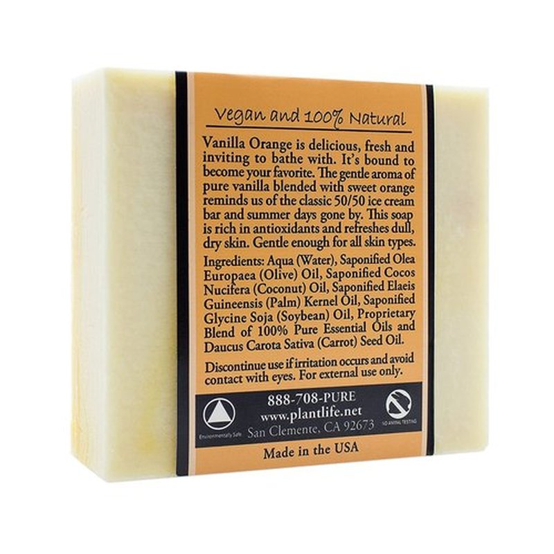 Plantlife Vanilla Orange 6-Pack Bar Soap - Moisturizing and Soothing Soap for Your Skin - Hand Crafted Using Plant-Based Ingredients - Made in California 4 oz Bar