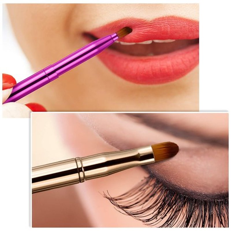 Retractable Dual End Lip Brush Concealer Brush with Cap, Lipstick Eyeshadow Foundation Makeup Brushes Gold, Black, Purple